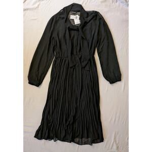 NEW NWT Banana Republic All Black Tie Neck Pleated Skirt Lined Sheer Midi Dress